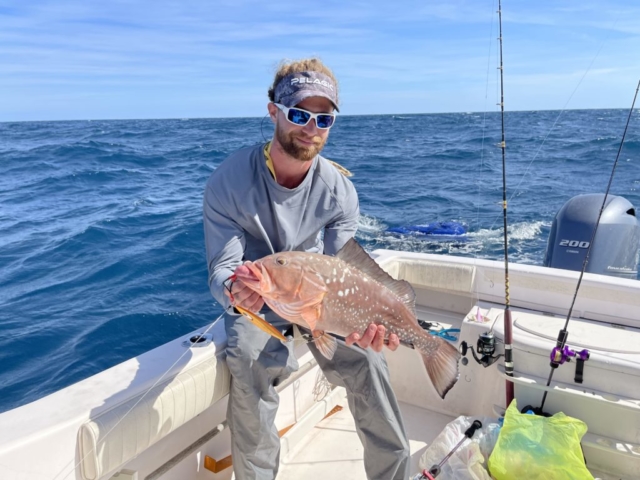 Slow Pitch Jigging Red Grouper Offshore Fishing Charter Venice, FL